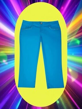 L.E.I. Y2K Casual Retro Indie Sleaze Blue Ashley Lowrise Studded Capri Pants 13